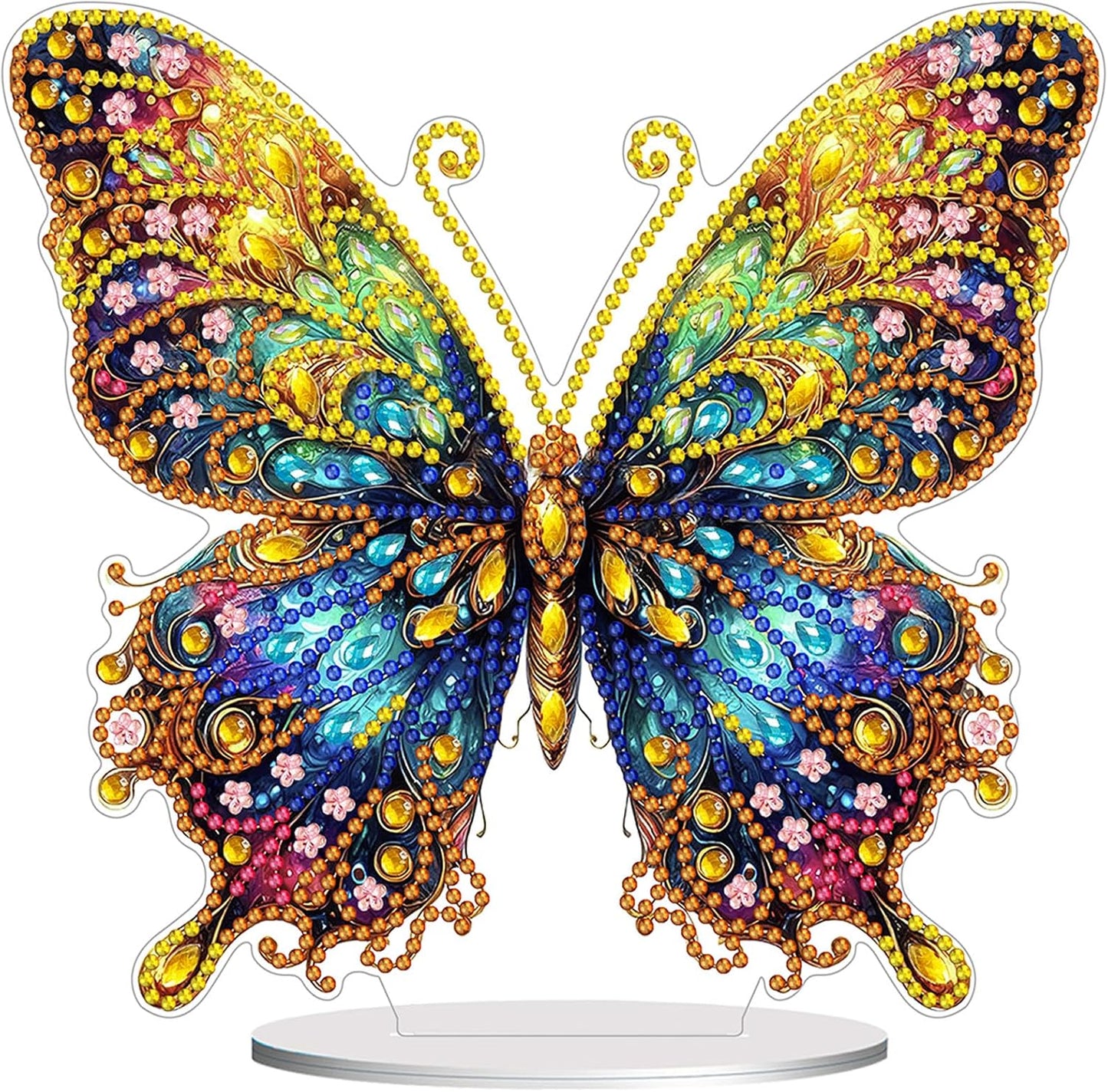 Diamond Painting Kits for Adults Beginners, 5D Full Drill Flowers and Butterfly Crystal Art Desktop Ornament, DIY Single Sided Home Office Desk Decor, Creative Craft Gift Set with Tools