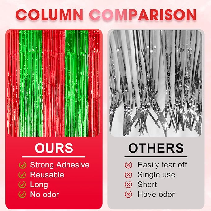 3 Pack 3.3x8.2 Feet Red and Green Foil Fringe Backdrop Curtains, Tinsel Streamers Birthday Party Decorations, Fringe Backdrop for Graduation, Baby Shower, Gender Reveal, Disco Party