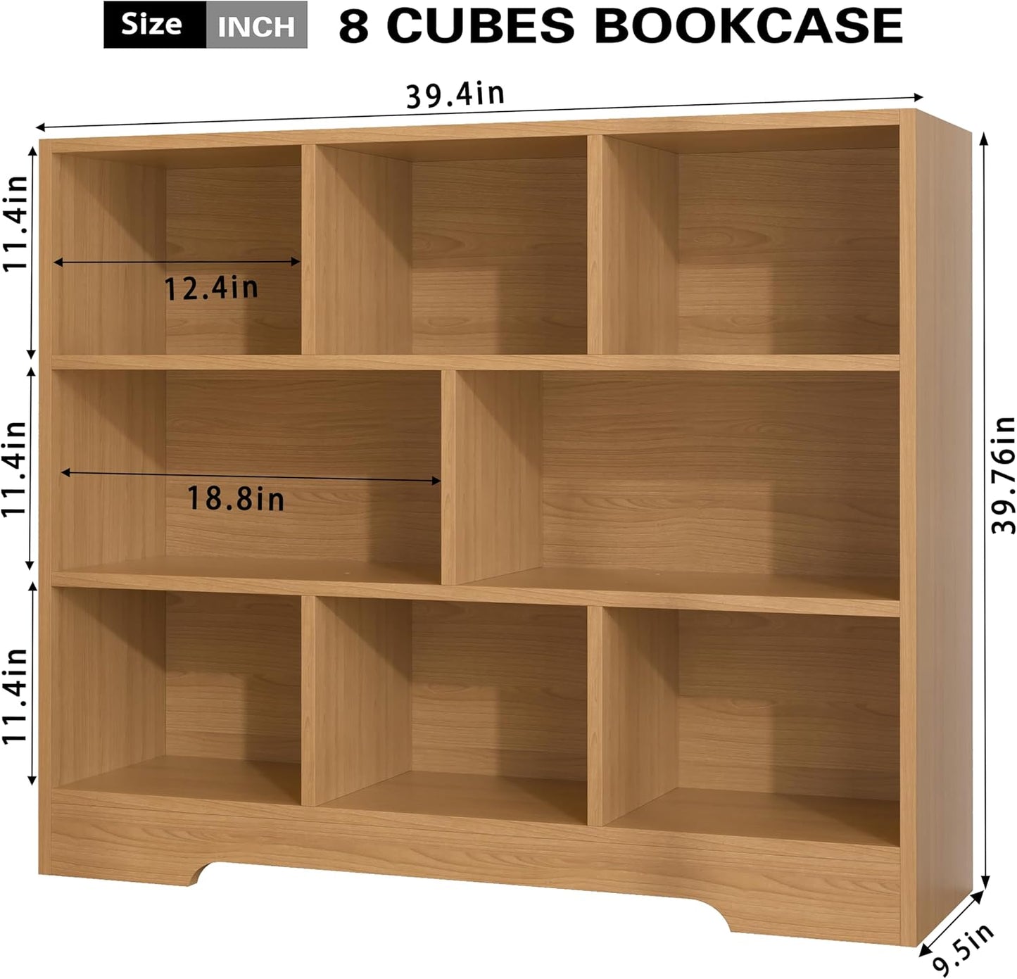 Book Shelf Set of 2, 8 Cubes Storage Organizer, Freestanding Wooden Bookshelf Cube Shelf for Bedroom, Living Room, Home Office, 3-Tier Open Bookshelf Wooden Bookcase