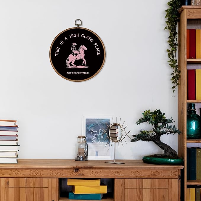 KSDUT Western Cowboy Black Pink Wall Art Decor - Preppy Trendy Southwestern Wall Art Canvas Frame Hanging Prints, Foyer Entryway Modern Round Wall Decor for Home Dorm Decorations 10"x10"