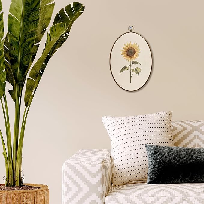 JQF Vintage Yellow Floral Oval Wall Decor, Rustic Farmhouse Flower Oval Canvas Wall Art, Neutral Cottagecore Botanical Floral Framed Prints Hanging Decor for Home Bedroom Living Room, 8.5x11.5 Inch