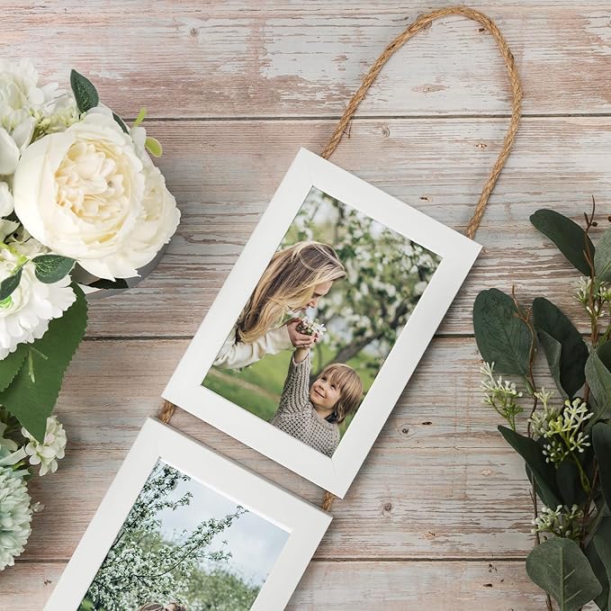 QUTREY 4x6 Collage Picture Frames White, 3 Openings Vertical 4 x 6 Hanging Photo Frames Display 4 by 6 inch Pictures for Wall Decor, 2 Pack