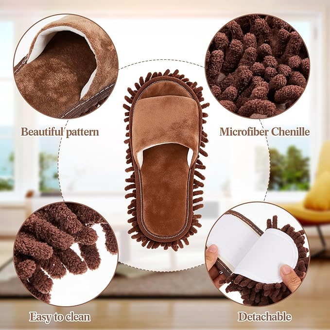 Jecery 4 Pair Washable Microfiber Mop Slippers Detachable Dusting Shoes for Floor Cleaning, Office & Home Use Suitable for Women & Men(Blue, Brown, Beige, White,L Size)