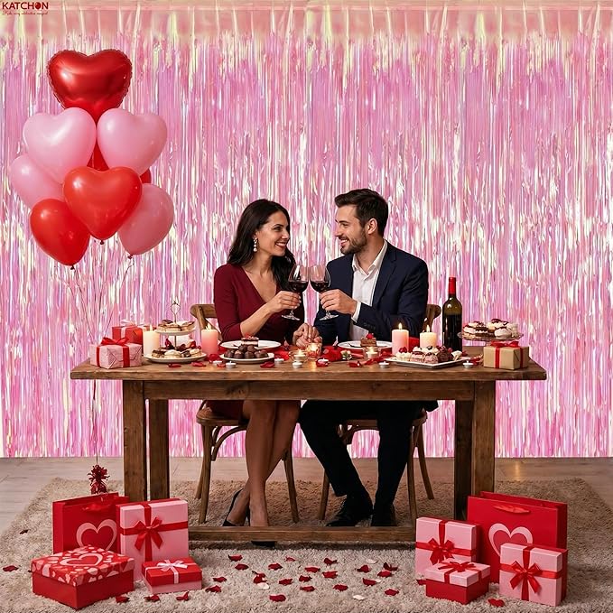 KatchOn, XtraLarge Iridescent Pink Backdrop Curtain - 3.2x8 Feet | Iridescent Pink Streamers for Valentines Day Decorations, Bachelorette Party Decor | Ramadan Decorations, Galentines Decoration