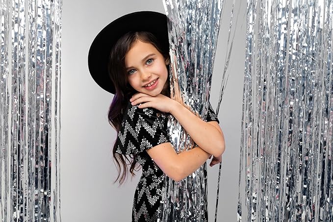 Foil Fringe Curtains Christmas Decorations - Melsan 3 Pack 3.2 x 8.2 ft Tinsel Curtain Party Photo Backdrop for Birthday Party Baby Shower or Graduation Decorations (Pure Silver)