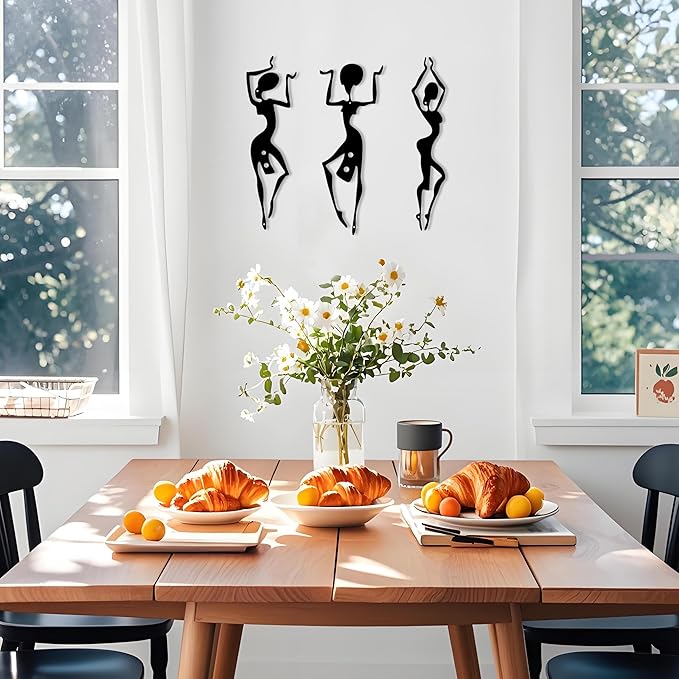 DICYWUDI 3 Pieces African Black Metal Wall Arts, Rustic Farmhouse Decor, Ethnic Dance Style Drawing Wall Art for Indoor Kitchen Bathroom Bedroom Living Room Dining Room