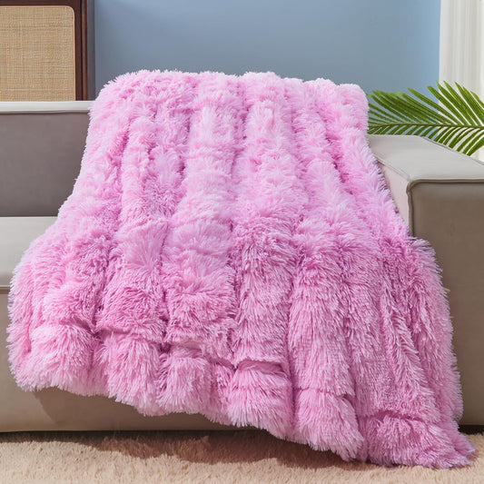 GONAAP Fuzzy Faux Fur Throw Blanket Light Pink Super Soft Cozy Plush Fuzzy Shaggy Blanket for Couch Sofa Bed (Light Pink, Throw(50"x60"))