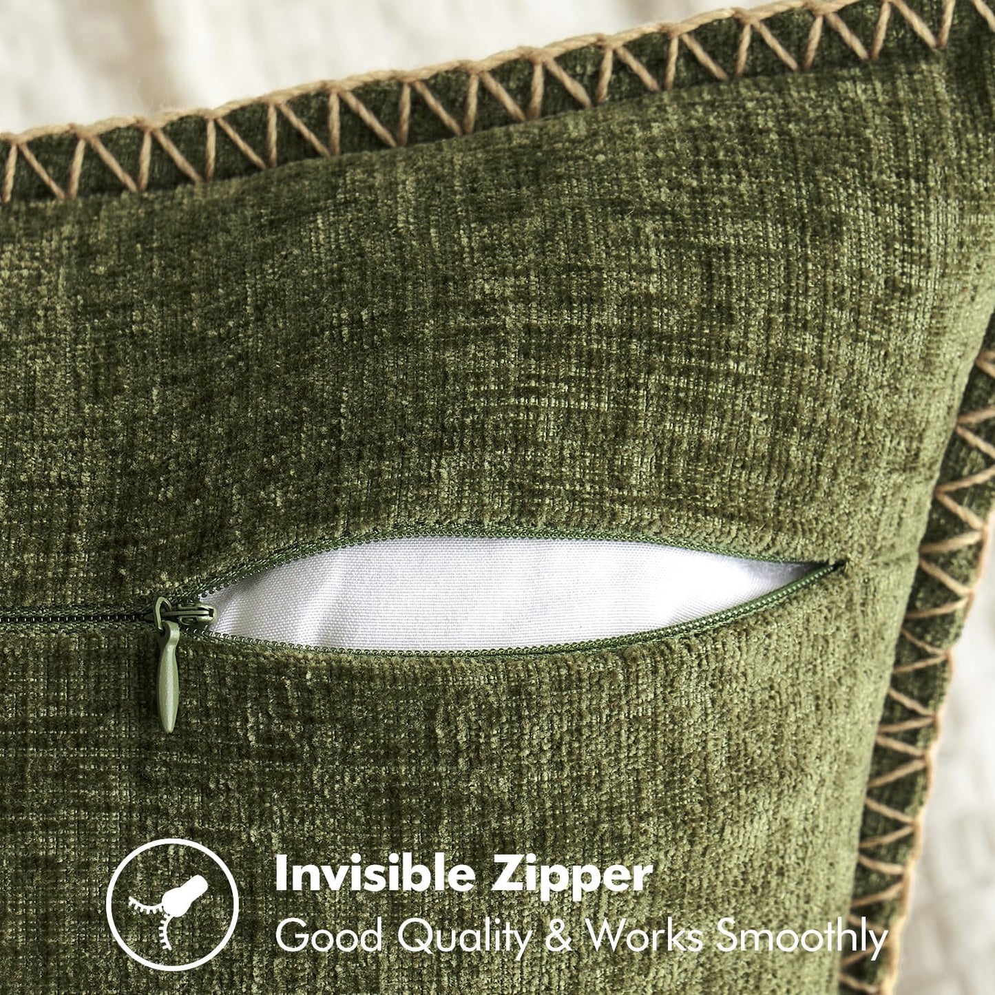 MIULEE Pack of 2 Couch Throw Pillow Covers 16x16 Inch Olive Green Farmhouse Decorative Pillow Covers with Stitched Edge Soft Chenille Solid Dyed Spring Pillow Covers for Sofa Bed Living Room