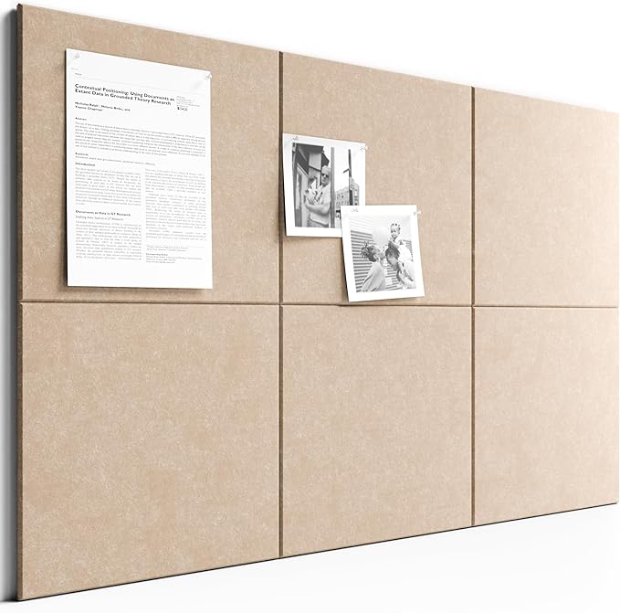 Bumusty Large Cork Board 36" x 24" Alternative - 6 Pack Felt Wall Tiles with 40 Safe Removable Adhesive Tabs, 30 Pushpins, Cork Boards for Walls Pin Board Bulletin Board Office Decor (Taupe)
