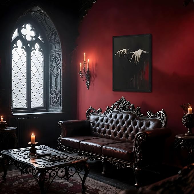 Framed Gothic Clawed Hands Dracula Vampire Canvas Wall Art for Home Decor - Halloween Dark Academia Moody Picture Prints, Occult Spooky Goth Paintings Wall Decor for Corridor 12x16 inch