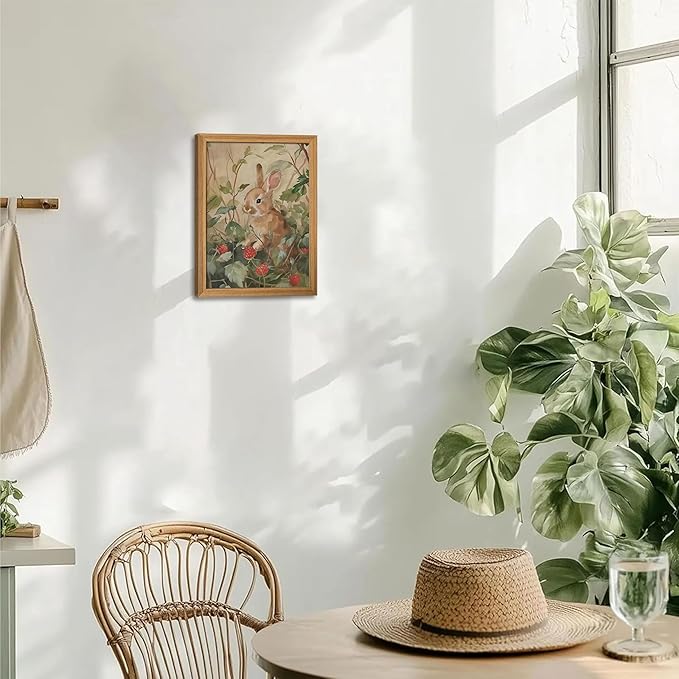 3D Textured Framed Vintage Easter Bunny Wall Art, Cottagecore Cute Rabbit Wall Decor Painting, Rustic Farmhouse Animal Sandstone Picture for Living Room Bedroom Easter Decor 12x16 Inch