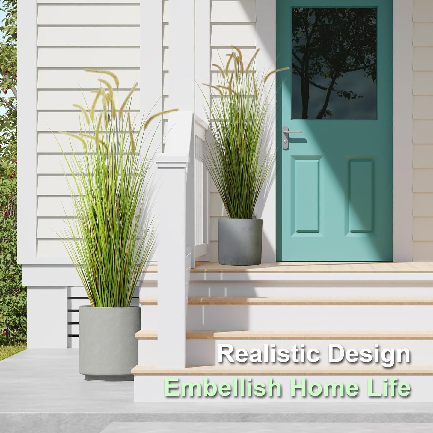 KOL Artificial 5ft 2-Pack Horsetail Reed Grass, 59in Tall Artificial Indoor Outdoor Fake Grass Plant, Home Office Decorative Artificial Plants in Pot Faux Plant Greenery, Wedding Decor Grass