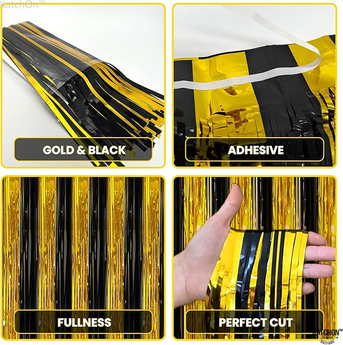 KatchOn, XtraLarge Black and Gold Streamers - 3.2x8 Feet, Pack of 2 | Fringe Curtain for Graduation Decorations 2026, Birthday, Anniversary | Black and Gold Graduation Party Decorations 2026