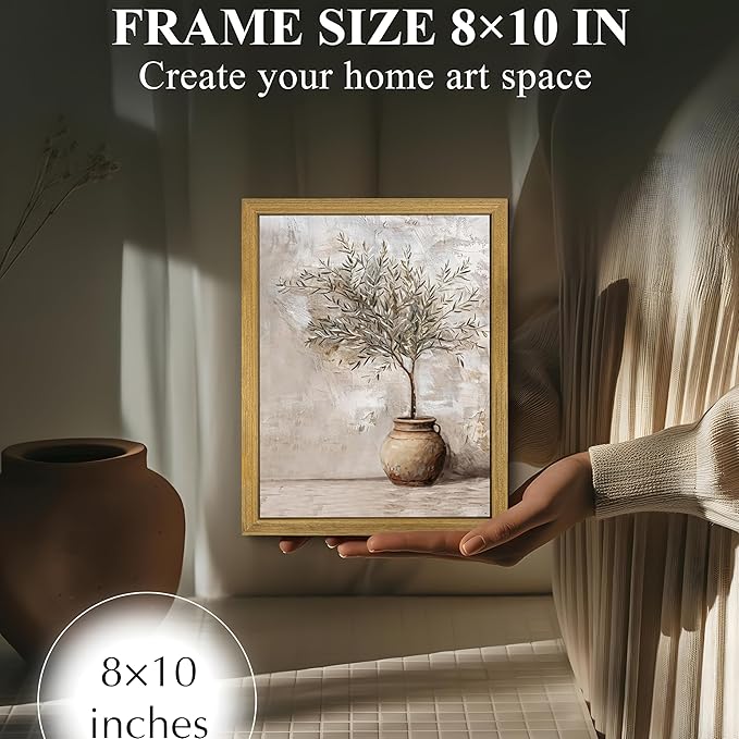 Vintage Olive Tree Canvas Wall Art, Farmhouse Aesthetic Oil Painting, Rustic Potted Plant Wall Decor, Neutral Botanical Print Artwork Picture for Living Room Kitchen Home Decor 8x10 Inch Framed