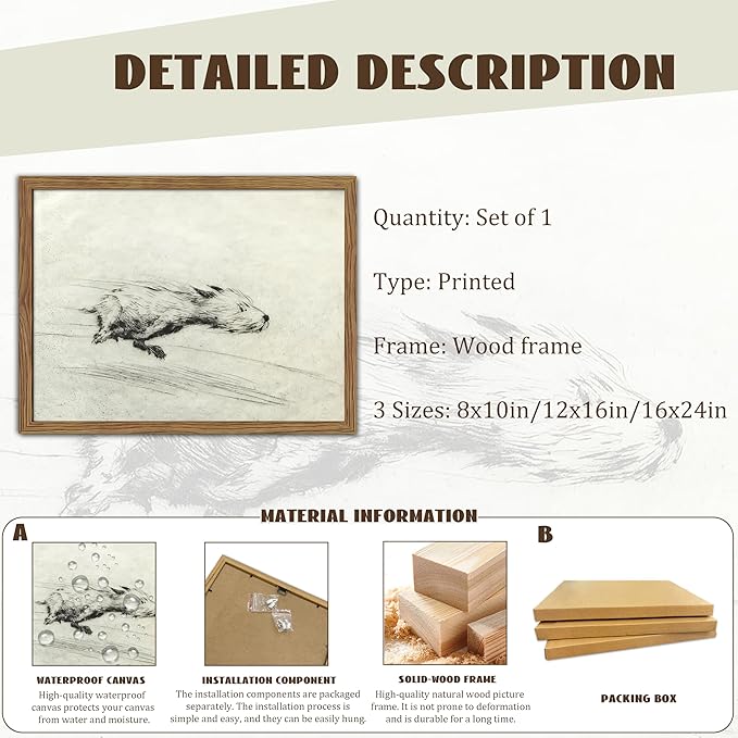 Framed Dog with Zoomies Canvas Wall Art, Vintage Dog Flight Poster Print, Sketch Running Little Pictures Decor, Black and White Silly Wall Decor for Living Room Bedroom – 8x10 inch