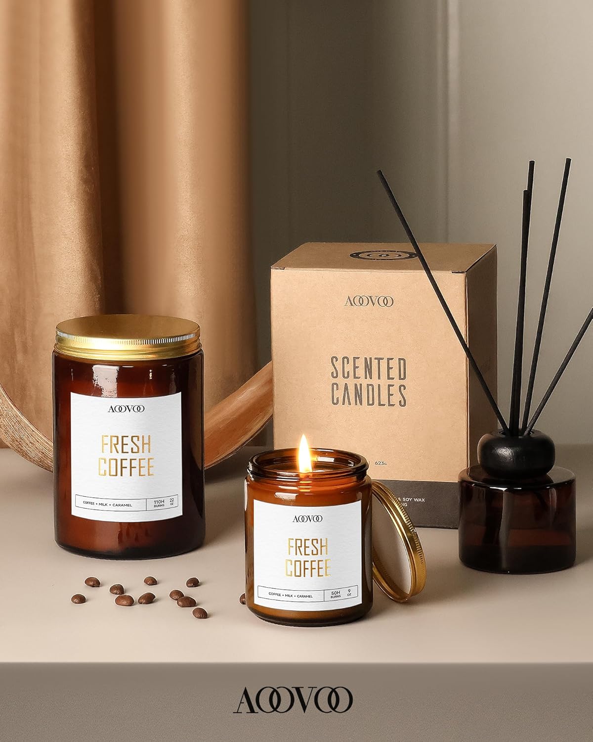 AOOVOO Fresh Coffee Candles - 9 oz Scented Candles, Aromatherapy Candle, Soy Candle for Home Scented