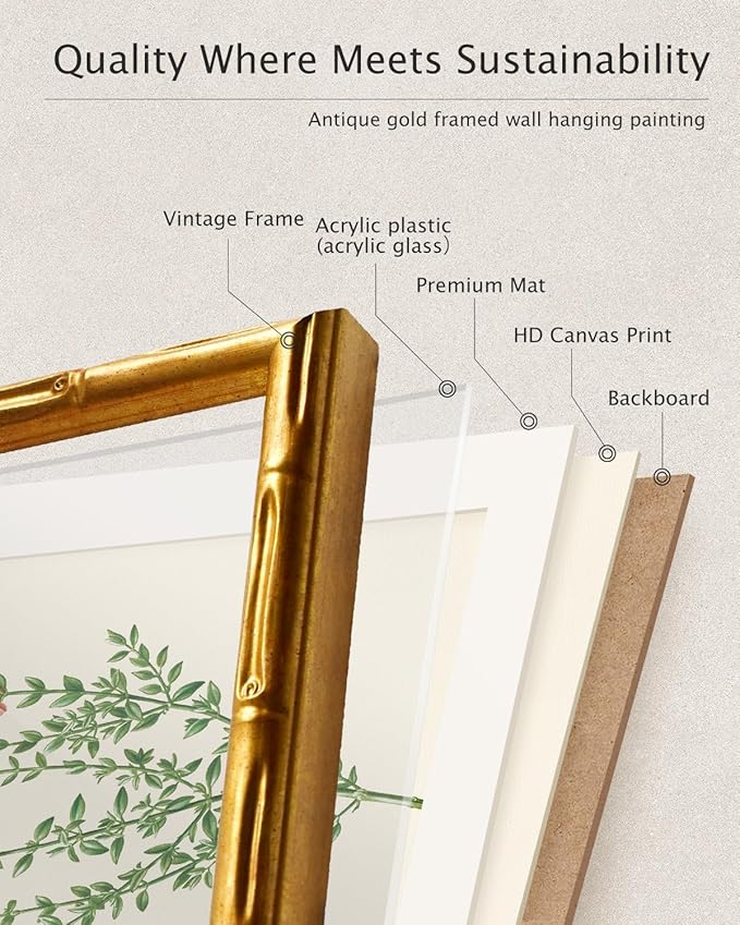 VIYYIEA Bamboo Detail Design Gold Framed Wall Art, Swan Canvas Prints, Vintage Framed Wall Decor, Picture Print Painting for Home Decor, 11 x 14 Inch