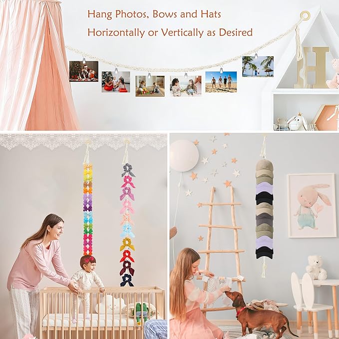 2PCS Stuffed Animals Storage Chain Organizers 80" Cotton Hanging Storage Chain with 40 Metal Clips Stuffed Animal Display Holder Chain for Wall or Corner Nursery Play Room