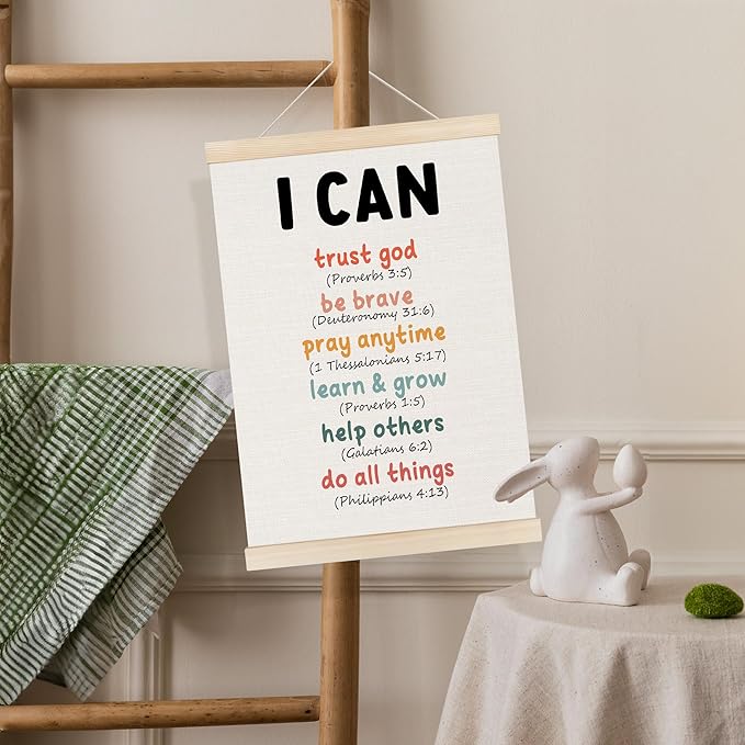 Koesus Inspirational Christian Classroom Wall Art Poster Hanger Frame 12x16 Inch Set of 3, Positive Affirmations for Kids, Motivational Canvas Pictures Prints Framed Wall Decor for Classroom Kids Room Playroom