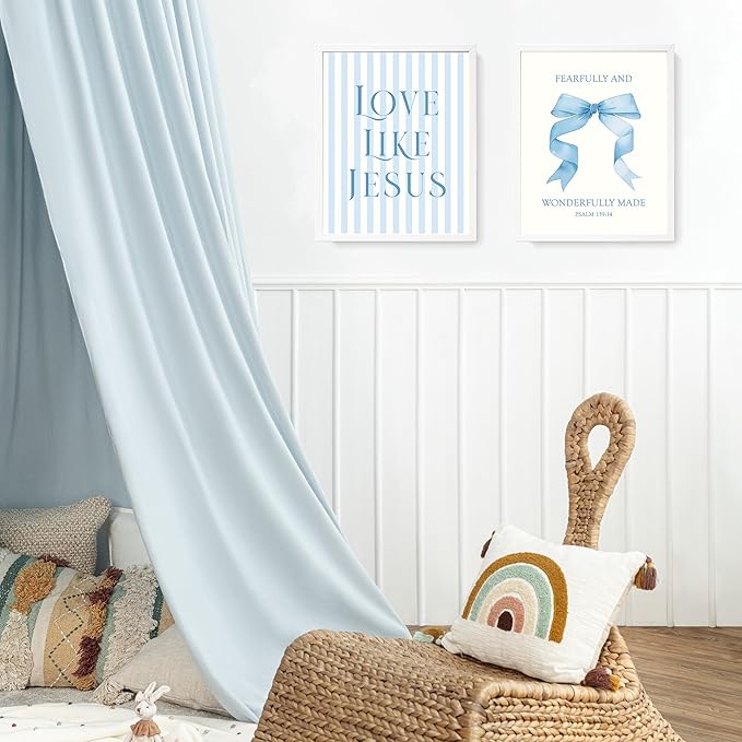 LARTSFRO Coquette Blue Bow Jesus Wall Art Decor Posters, Light Blue Bow Christian Room Bedroom Bathroom Wall Art Decor Aesthetic for Teen Girls Gifts, Inspirational Bible Verses Bow Wall Decor, 12x16 Inch Set of 4 Bow Pictures(UNFRAMED)