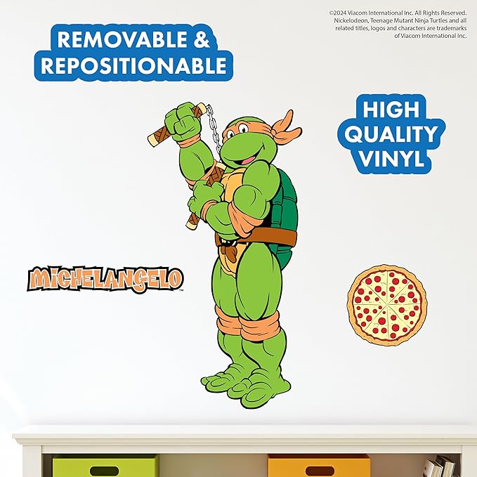 TMNT Teenage Mutant Ninja Turtles Michelangelo Wall Decal - 20" Mikey Orange Vinyl Wall Sticker Bedroom Decorations - Peel and Stick Room Decor
