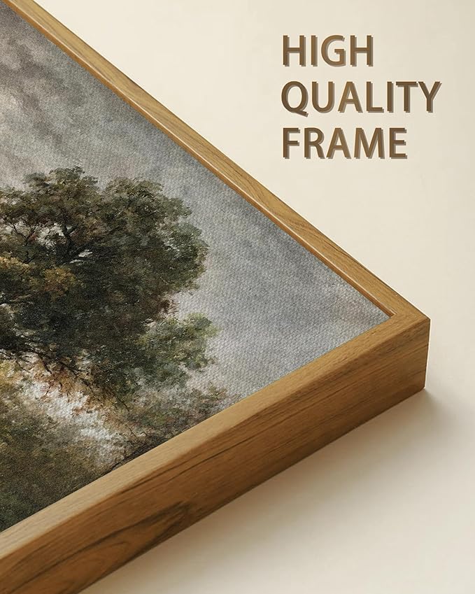 SHENIFY Vintage Landscape Framed Wall Art Rustic Cottage Countryside Farmhouse Decor Retro Painting for Hallway Living Room Bedroom Dining Room - 24x36in Natural Framed