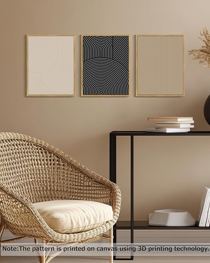Drsoum Minimalist Boho Wall Art Framed Modern Abstract Neutral Line Wall Decor Mid Century Geometric Artwork Bedroom Living Room 11x14in Natural Framed