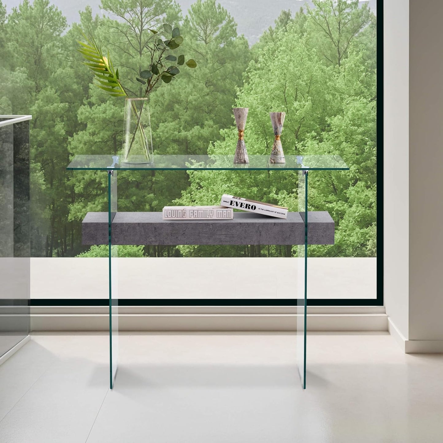 ivinta Glass Console Table with Storage, 39.4" Modern Entryway Table for Living Room, Foyer, Hallway, Bedroom 5101 (Gray)