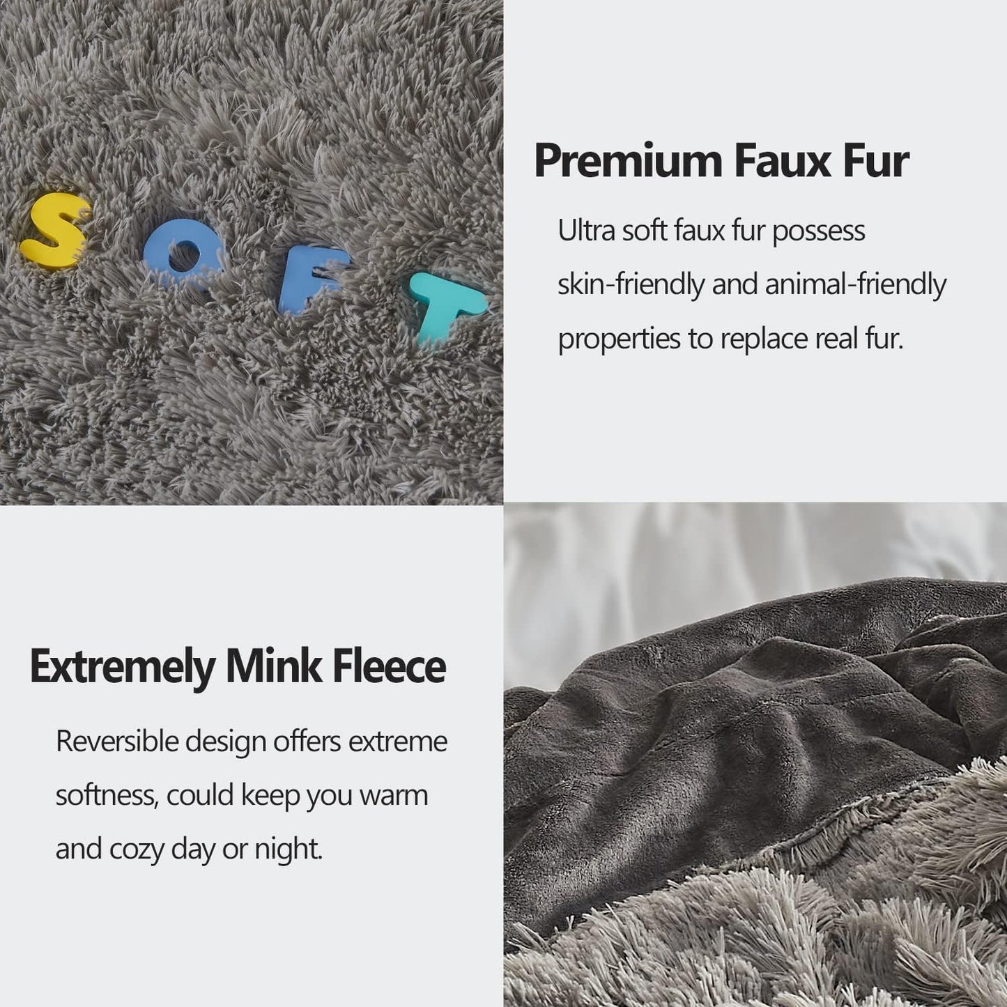 GONAAP Fuzzy Faux Fur Throw Blanket Queen Size Light Grey Super Soft Cozy Plush Fuzzy Shaggy Blanket for Couch Sofa Bed (Light Grey, Queen(90"x90"))