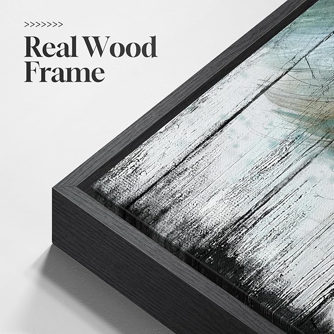 Framed Vertical Feather Living Room Wall Art, Large Vintage Black and Teal Canvas Artwork for Walls, Farmhouse Rustic Feather Painting Print for Office Kitchen Foyer Stair Wall Decor, 20x40 Inch