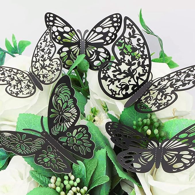 72 Pcs 3D Butterfly Wall Decor - 3 Styles, 3 Sizes, Black, Wedding & Birthday Party Decorations, Girls Bedroom Decoration