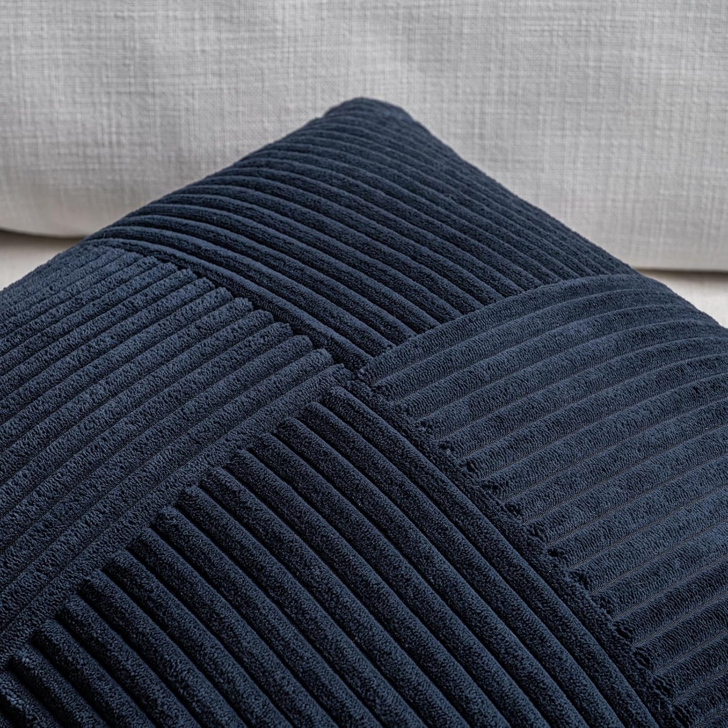 Fancy Homi 2 Packs Navy Blue Big Decorative Throw Pillow Covers 24x24 Inch for Living Room Couch Bed Sofa, Rustic Farmhouse Boho Home Decor, Soft Corss Corduroy Patchwork Accent Cushion Case 60x60 cm