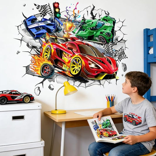 Car Wall Decals for Boys Kids: Peel and Stick Vehicle Wall Stickers for Boys Room Kids Bedroom Playroom Vinyl Decor Race Cars Theme