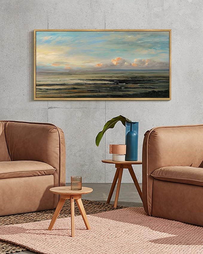 SHENIFY Vintage Framed Wall Art Coastal Sky Landscape Scenery Rustic Home Decor Retro Decorations for Farmhouse Hallway Bedroom Ready to Hang Wall Artwork - 20x40in Natural Framed