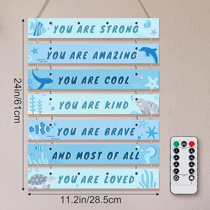 FIOBEE Girls Room Décor for Teen Girls Boys with LED Light Wall Decor for Bedroom Motivational Inspirational Wall Art Girl Room Decoration for Kids Studyroom, 8 Kinds of Lights, Blue Ocean