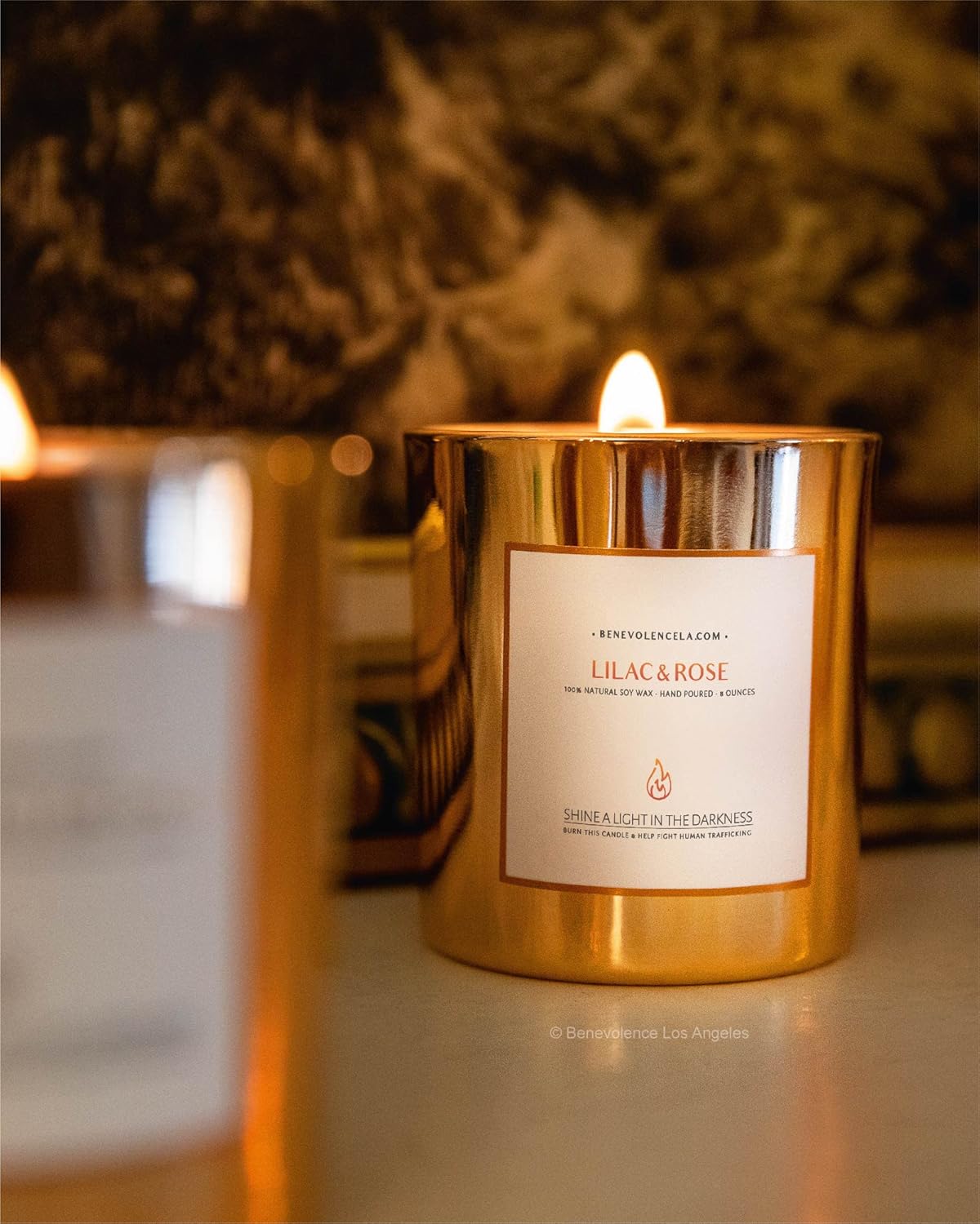 Benevolence LA Lilac & Rose Wood Wick Candles | Soy Scented Candles for Home | Gifts for Women and Men | Home Fragrance | Aromatherapy | Shelf Decor, Bathroom Freshener | 8oz, 45 Hour Burn