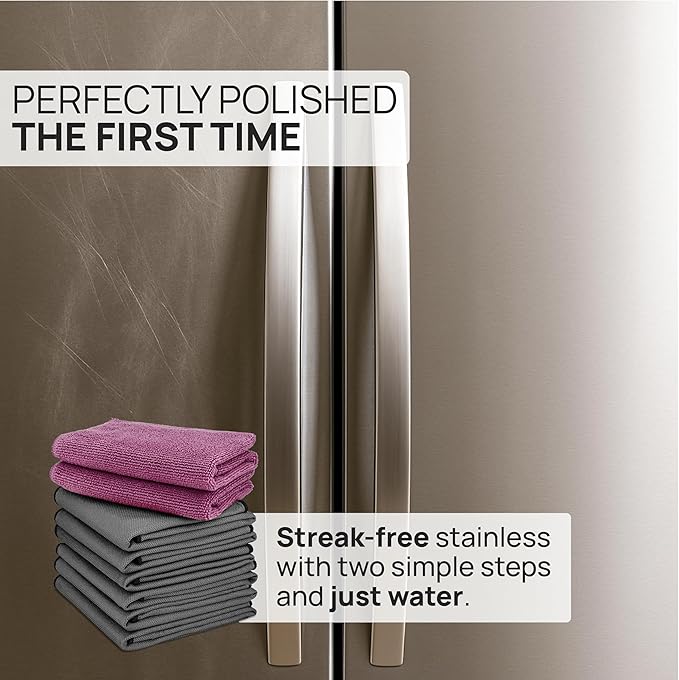 Claro Stainless Steel Cleaner Cloth 8-Pack – Microfiber Cleaning Cloths for Appliances, Sinks & Fridge | Lint-Free Streak-Free Stainless Reusable Alternative to Chemical Cleaners