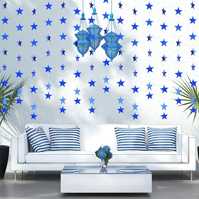 Patelai Glitter Star Garland Banner 2026 Graduation Decor 130 Feet Star Hanging Banner Twinkle Backdrop for Party Birthday Classroom Wedding Supplies(Royal Blue)