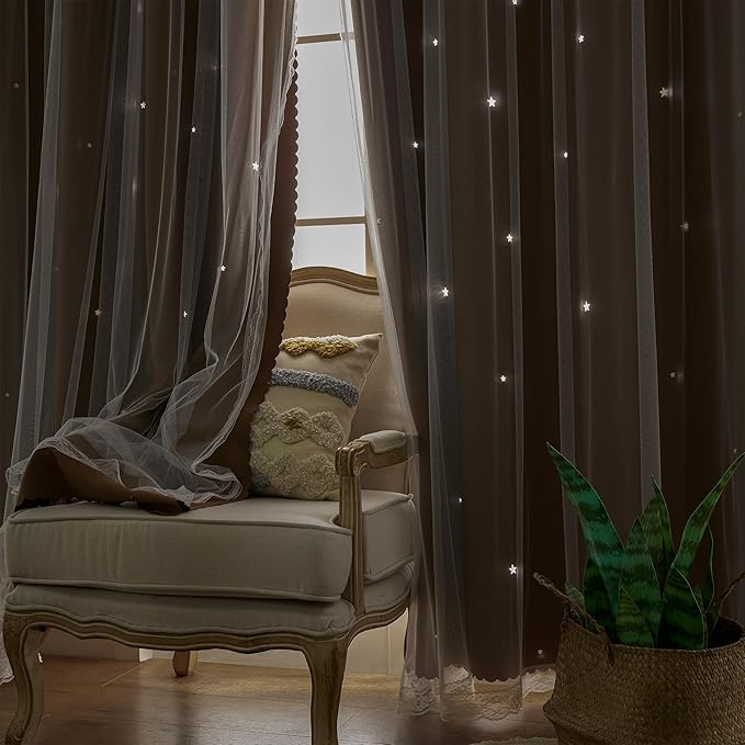 XiDi Blackout Curtains for Bedroom Windows - 72 in Long, 34 in Wide, 2 Panel Brown Unicorn Pattern for Girls & Kids Room Decor
