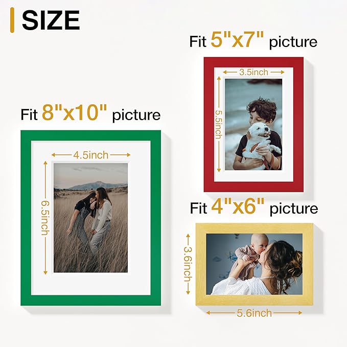 Vittanly 12 Pack Picture Frames Collage Wall Decor for Mounting or Tabletop Display, Gallery Wall Frame Set for Family, Multi Sizes Including 4pcs 8x10, 4pcs 5x7, 4pcs 4x6, Green & Red & Gold