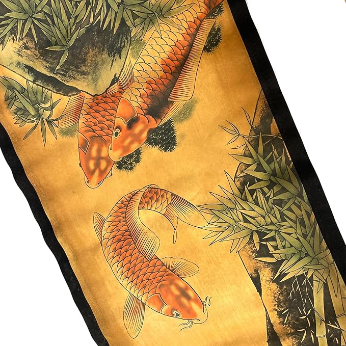 4PCS/Set Wall Scroll Hanging Painting Decor Japanese Koi Fish Flower Fengshui, Ancient Paintings Replica Asia Traditional Art, Attract Wealth Four Seasons