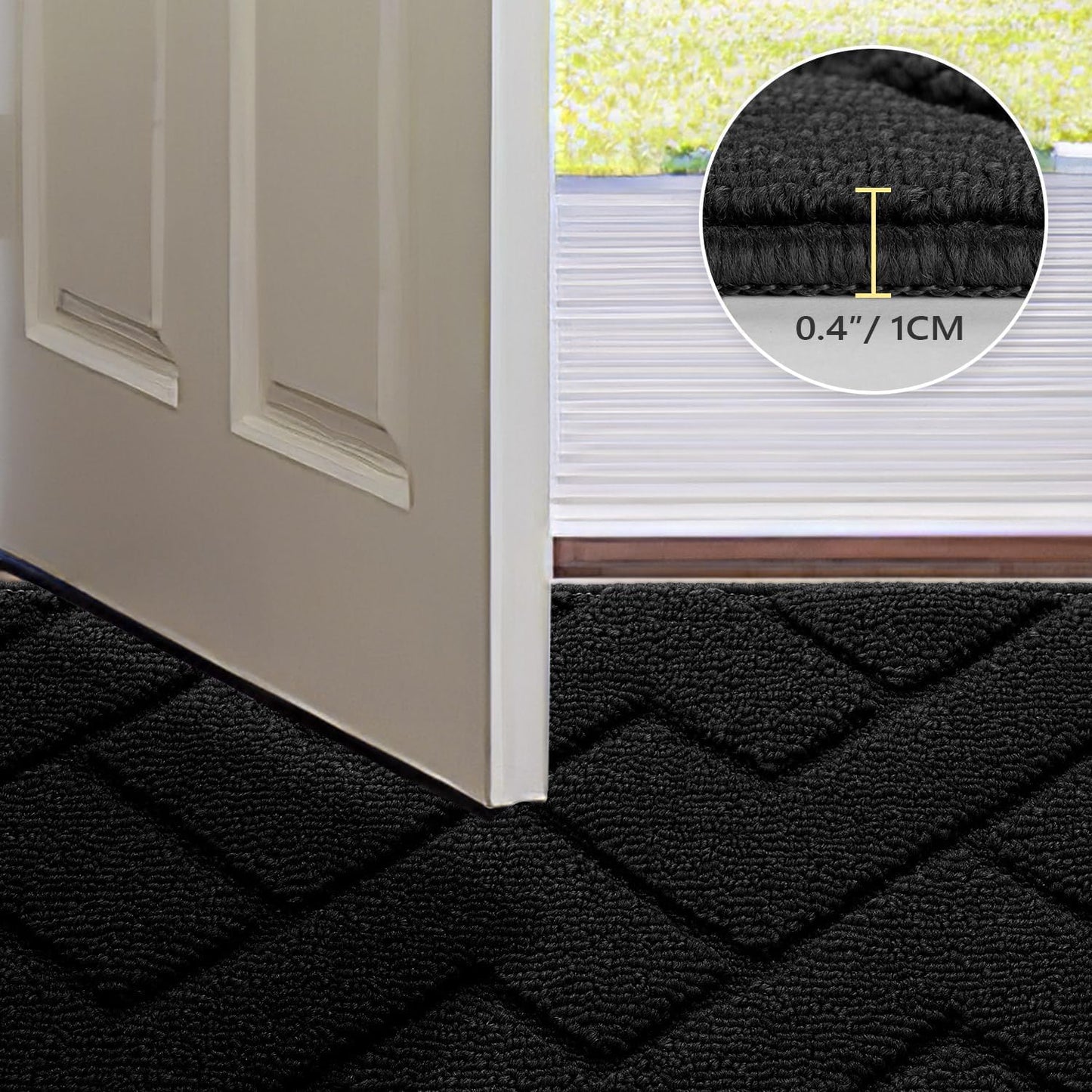 hicorfe Indoor Doormat,Front Back Door Mat Rubber Backing Non Slip Door Mats 20"x59" Absorbent Resist Dirt Entrance Doormat Inside Floor Mats Entryway Washable Low-Profile for Patio,Garden(Black)