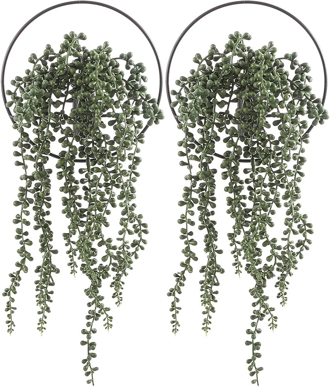 Pretty Jolly Wall Decor Metal Vase Decoration Holder, Mounted Artificial Flowers, Black Fake Wheat 2 Pack, Art Greenery, Farmhouse, Boho