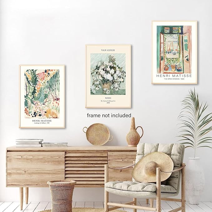 LYPHNX Sage Green Matisse Poster Wall Art Vintage Abstract Floral Prints Set of 3 Mid Century Aesthetic Flower Artwork Painting Picture Canva Decor for Living Room Bedroom Bathroom 16"x24" Unframed