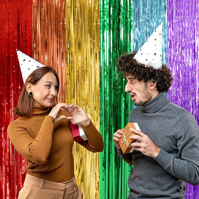 10 Pack Rainbow Backdrop Party Decorations Tinsel Curtain Party Streamer Foil Fringe Birthday Decorations Photo Booth Colorful Theme First Day of School Engagement Baby Shower Decor
