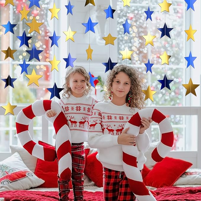 Patelai Glitter Star Garland Banner 2026 Graduation Decor 130 Feet Star Hanging Banner Twinkle Backdrop for Party Birthday Classroom Wedding Supplies(Blue, Gold)