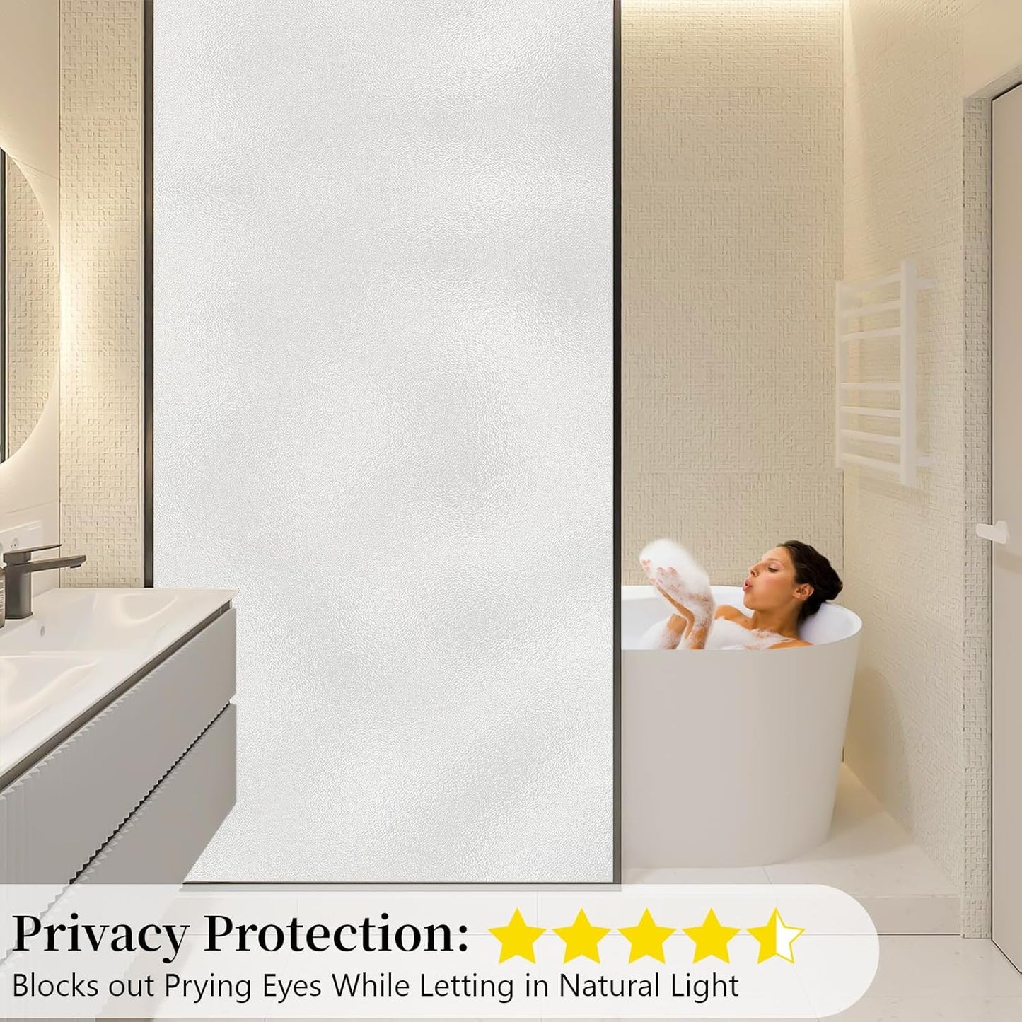 Niviy Etched Privacy Window Film Frosted Glass Static Cling Non Adhesive Window Frost Film for Home Office, White, 35.4 x 78.7 inch