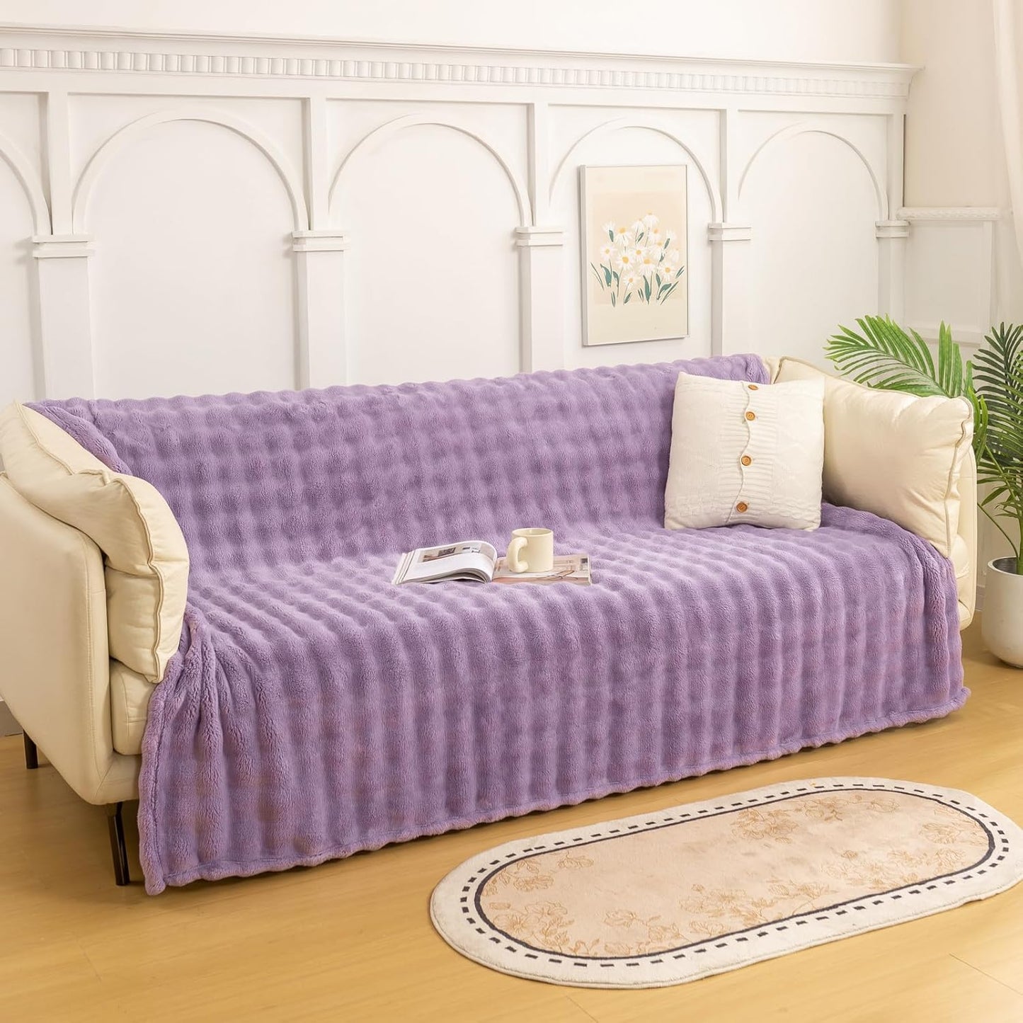 YUSOKI Luxury 3D Bubble Throw Blanket 3.1lb,All Ages,Home Decoration, (Lilac Purple,60 * 80inches)