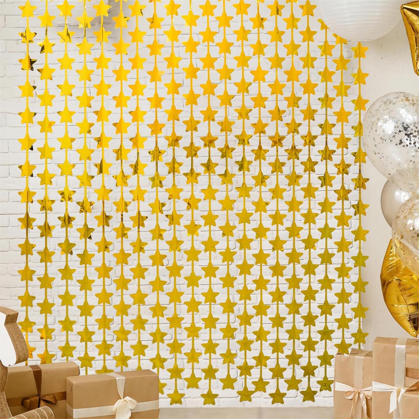 LOLStar 2 Pack Gold Stars Birthday Decorations 3.3X6.6 ft Golden Party Backdrop Foil Fringe Curtains for Bridal Baby Shower Wedding Anniversary Congrats Retirment Christmas Decors Photo Booth Props