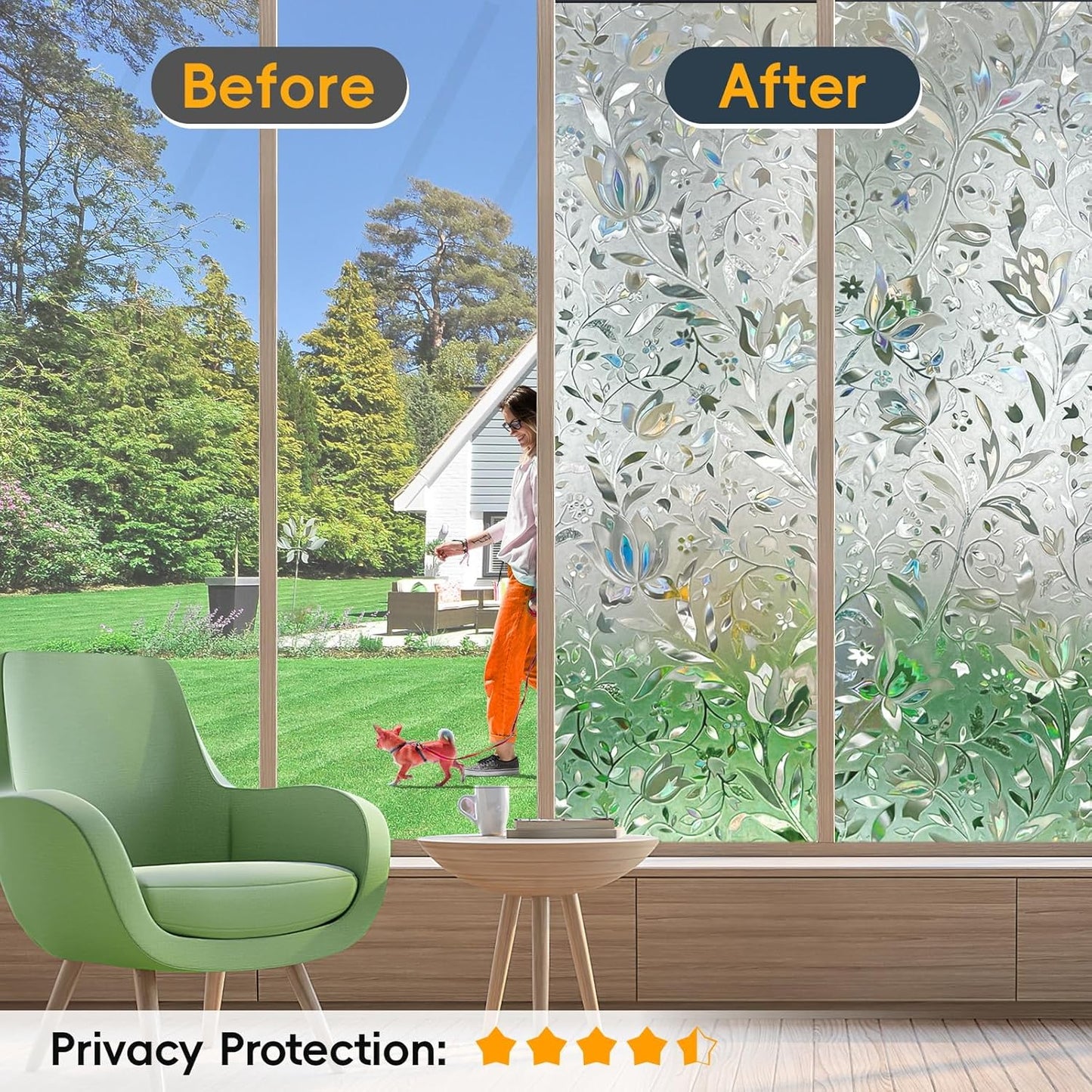 Rainbow Window Privacy Film Decorative, Stained Glass Window Tint for Home, 3D Decals Window Clings for Glass Windows, Static Cling Window Sticker, Suncatcher Window Cover,29.5" by 157.4"